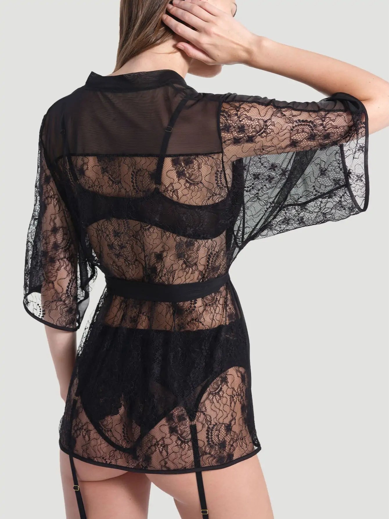 Robe with Sheer Lace and Mesh